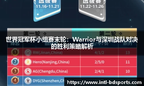 世界冠军杯小组赛末轮：Warrior与深圳战队对决的胜利策略解析